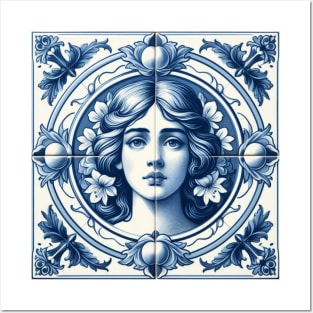 Delft Tile With Woman Face No.3 Posters and Art